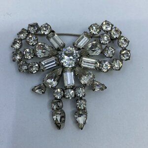Vtg bow rhinestone crystal wedding bridal brooch